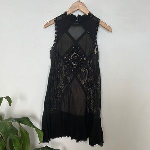 Free people Black Lace Angel Mixed Media Boho mini dress